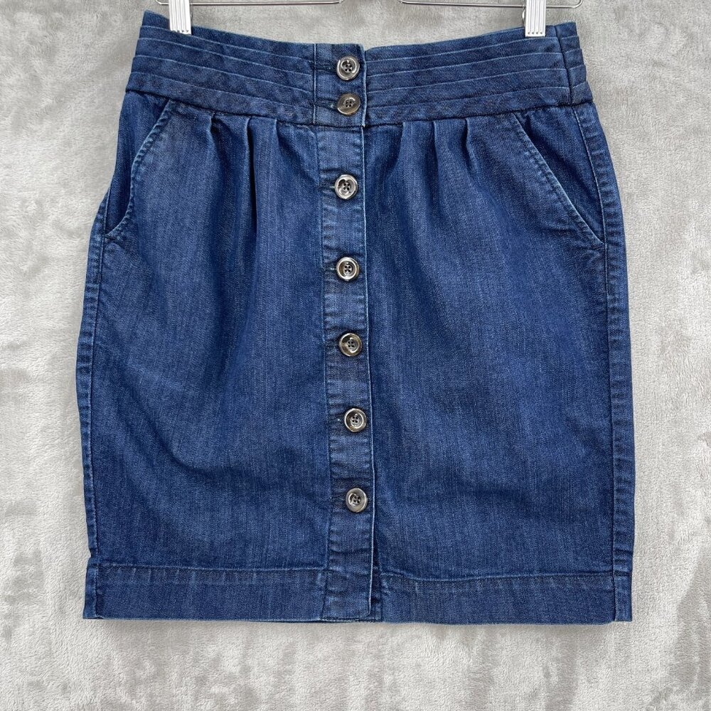 Anthropologie Pilcro Pleated Denim Jean Button Front Dark Wash Skirt